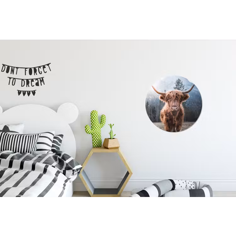 Schotse hooglander - Koe - Dieren - Berg - Natuur Wandcirkel aluminium klein -kinderkamer