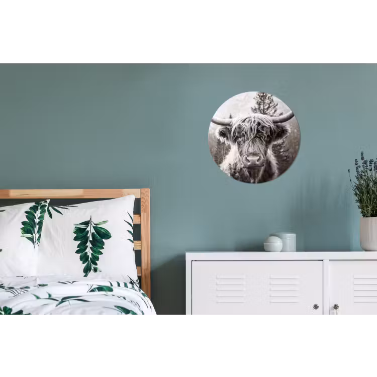 Schotse hooglander - Koe - Dieren - Zwart - Wit Wandcirkel aluminium klein -slaapkamer