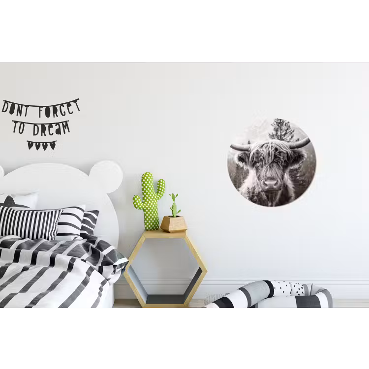 Schotse hooglander - Koe - Dieren - Zwart - Wit Wandcirkel aluminium klein -kinderkamer