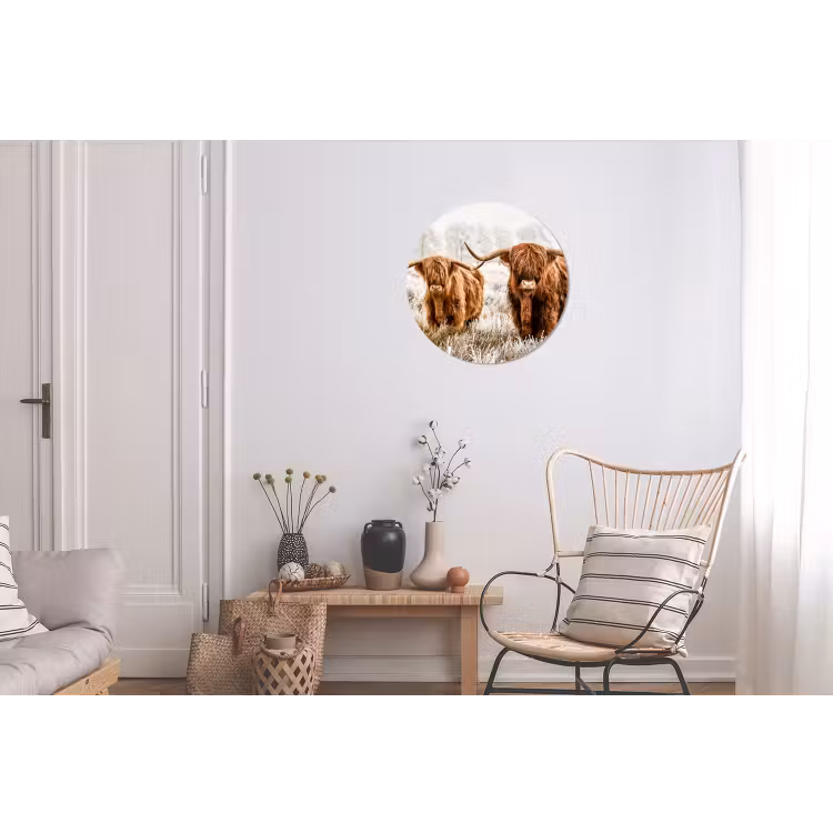 Schotse hooglander - Koe - Dieren - Natuur - Heide Wandcirkel aluminium klein -woonkamer