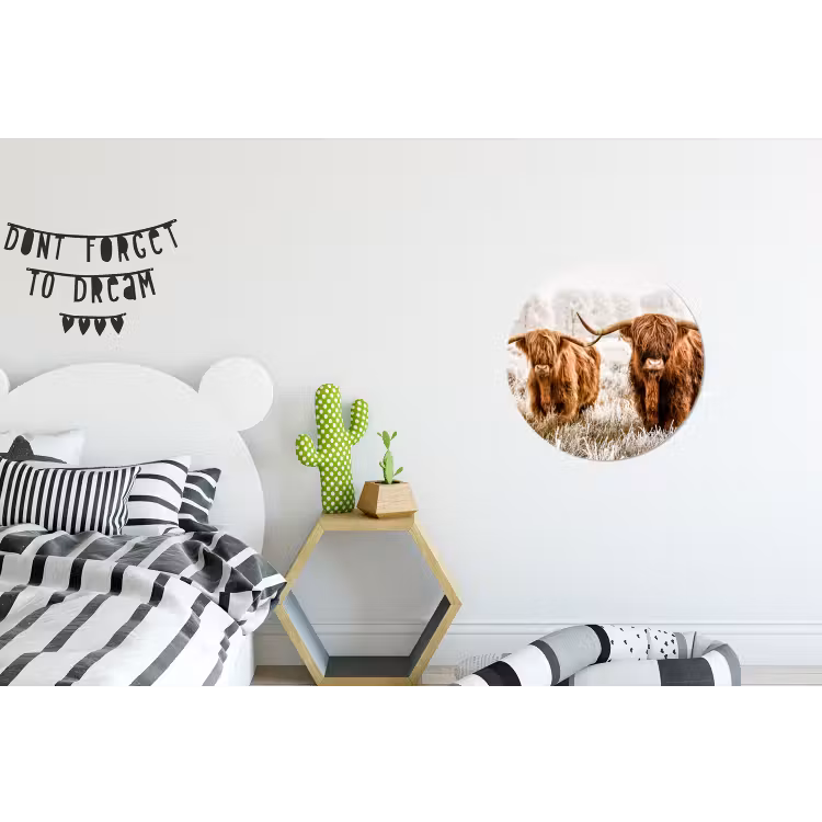 Schotse hooglander - Koe - Dieren - Natuur - Heide Wandcirkel aluminium klein -kinderkamer