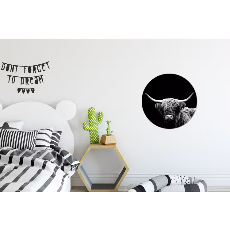 Schotse Hooglander - Koe - Zwart - Wit - Dieren Wandcirkel aluminium klein -kinderkamer