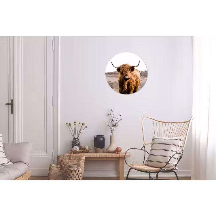 Schotse hooglander - Landschap - Koe - Bruin - Dieren - Natuur Wandcirkel aluminium klein -woonkamer