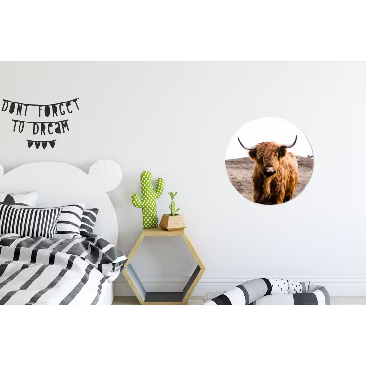 Schotse hooglander - Landschap - Koe - Bruin - Dieren - Natuur Wandcirkel aluminium klein -kinderkamer