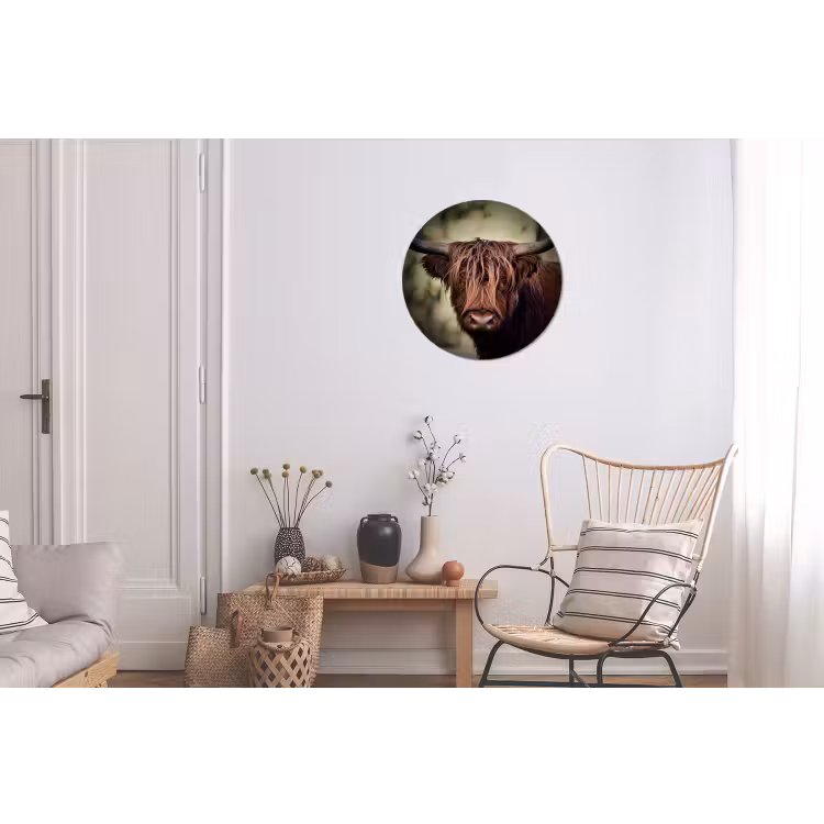 Schotse hooglander - Licht - Portret - Natuur Wandcirkel aluminium klein -woonkamer