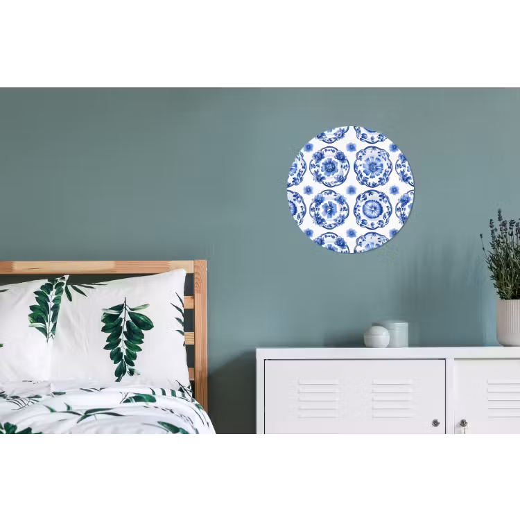 Sierborden - Bloemen - Blauw Wandcirkel aluminium klein 190 -slaapkamer