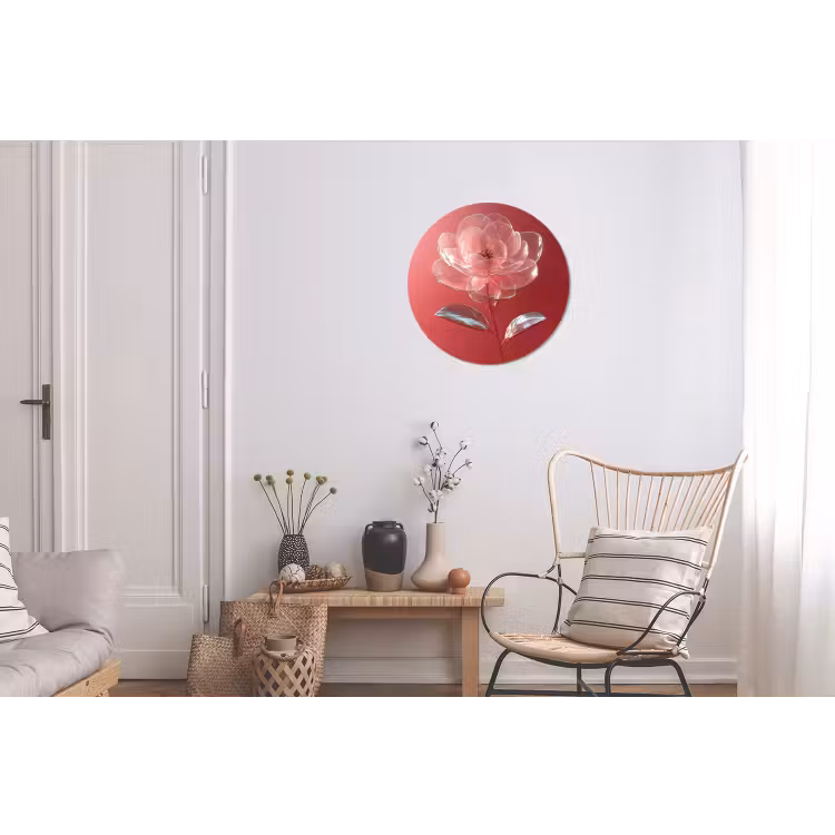 Sierlijk - Bloem - Roze - Glazen Wandcirkel aluminium klein -woonkamer