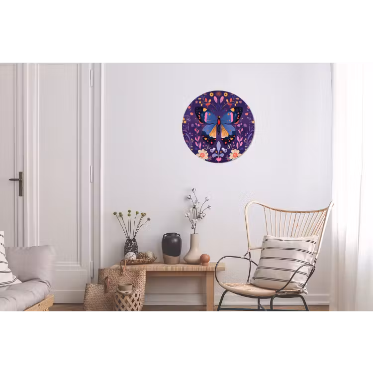 Sierlijk - Bloemen - Vlinder - Paars Wandcirkel aluminium klein -woonkamer