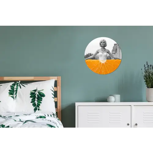 Sinaasappel - Eiffeltoren - Vrouw Wandcirkel aluminium klein -slaapkamer