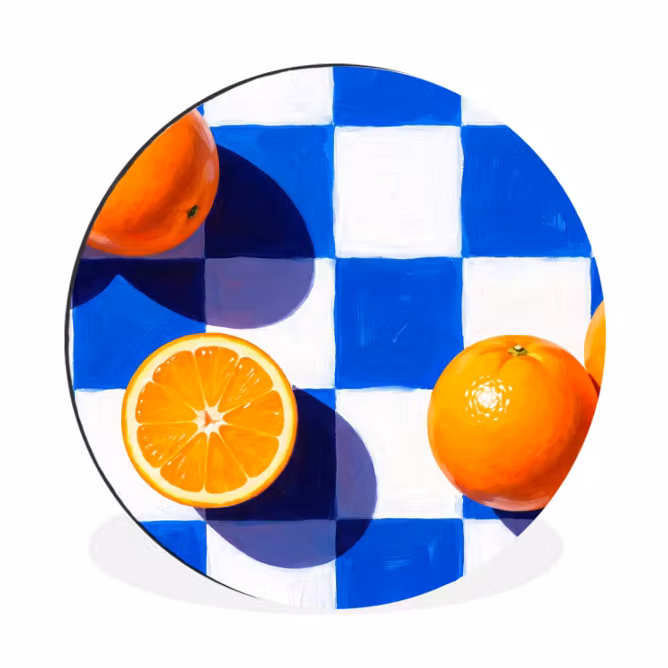 Muurcirkel aluminium - Sinaasappel - Geruit - Eten - Sinaasappel - Geruit - Eten Wandcirkel aluminium klein
