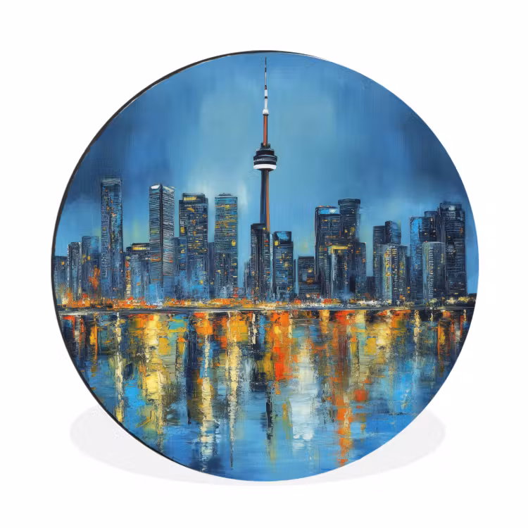 Skyline Toronto - Water - Stadslichten - Toren Wandcirkel aluminium klein -3d