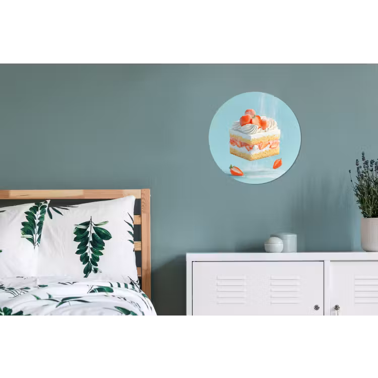 Slagroom - Taart - Blauw - Eten Wandcirkel aluminium klein -slaapkamer