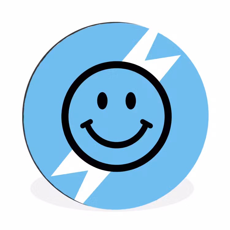 Smiley - Blauw - Bliksem Wandcirkel aluminium klein -3d