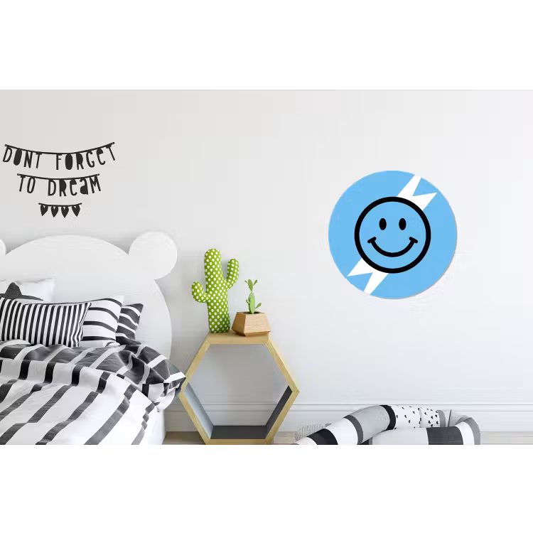 Smiley - Blauw - Bliksem Wandcirkel aluminium klein -kinderkamer