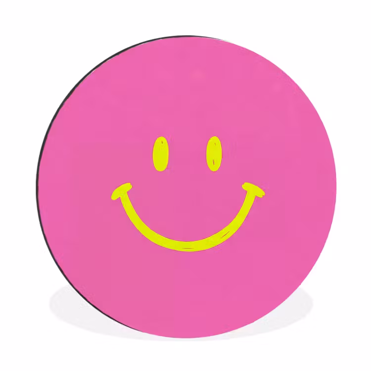 Smiley - Vrolijk - Roze Wandcirkel aluminium klein -3d