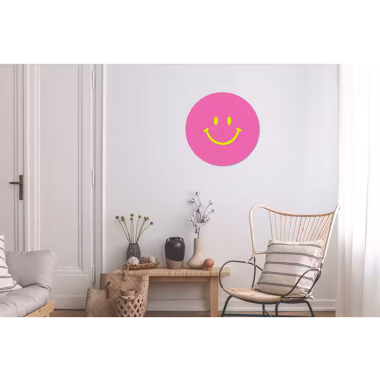 Smiley - Vrolijk - Roze Wandcirkel aluminium klein -woonkamer