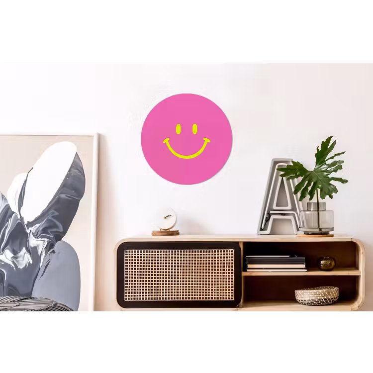 Smiley - Vrolijk - Roze Wandcirkel aluminium klein -kantoor