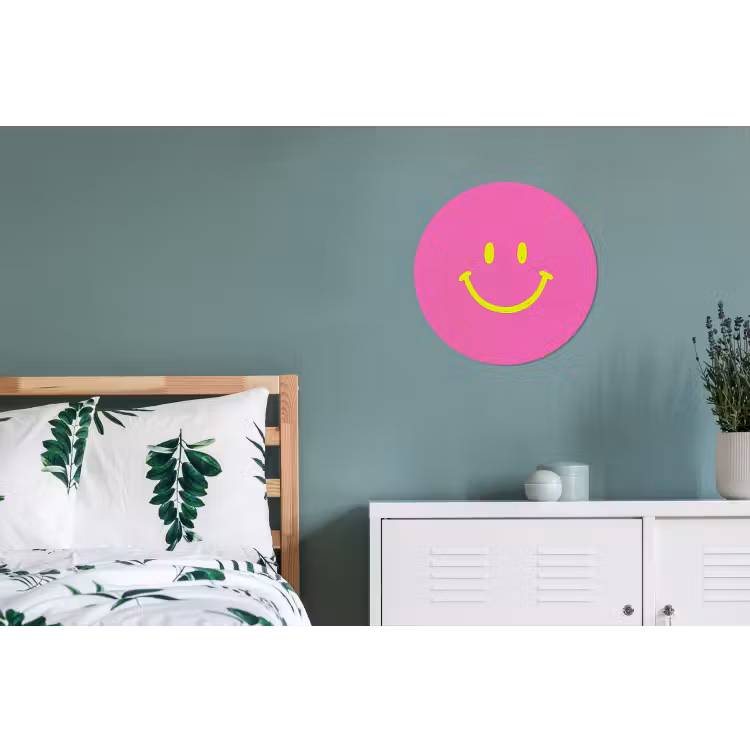 Smiley - Vrolijk - Roze Wandcirkel aluminium klein -slaapkamer