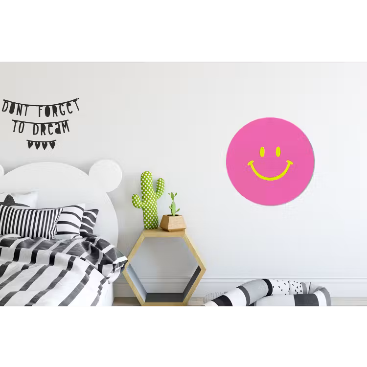 Smiley - Vrolijk - Roze Wandcirkel aluminium klein -kinderkamer