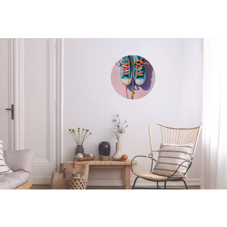 Sneakers - Veters - Kleurrijk - Schaduw Wandcirkel aluminium klein -woonkamer