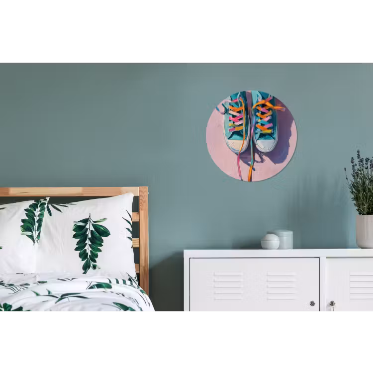Sneakers - Veters - Kleurrijk - Schaduw Wandcirkel aluminium klein -slaapkamer