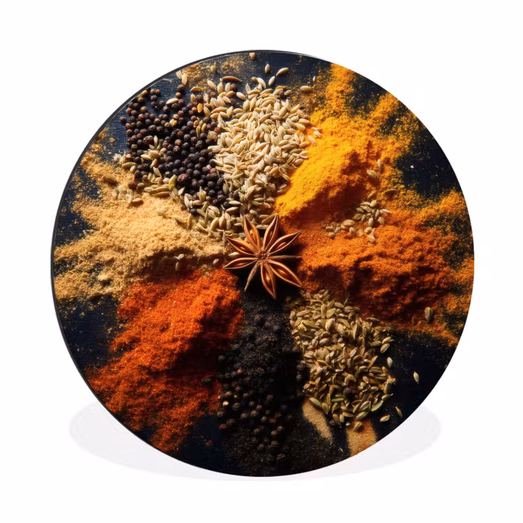 Specerijen - Explosie - Oranje Wandcirkel aluminium klein -3d