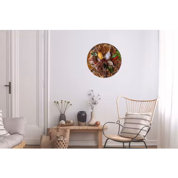Specerijen - Kruiden - Lepels - Zout - Bruin - Keuken Wandcirkel aluminium klein -woonkamer