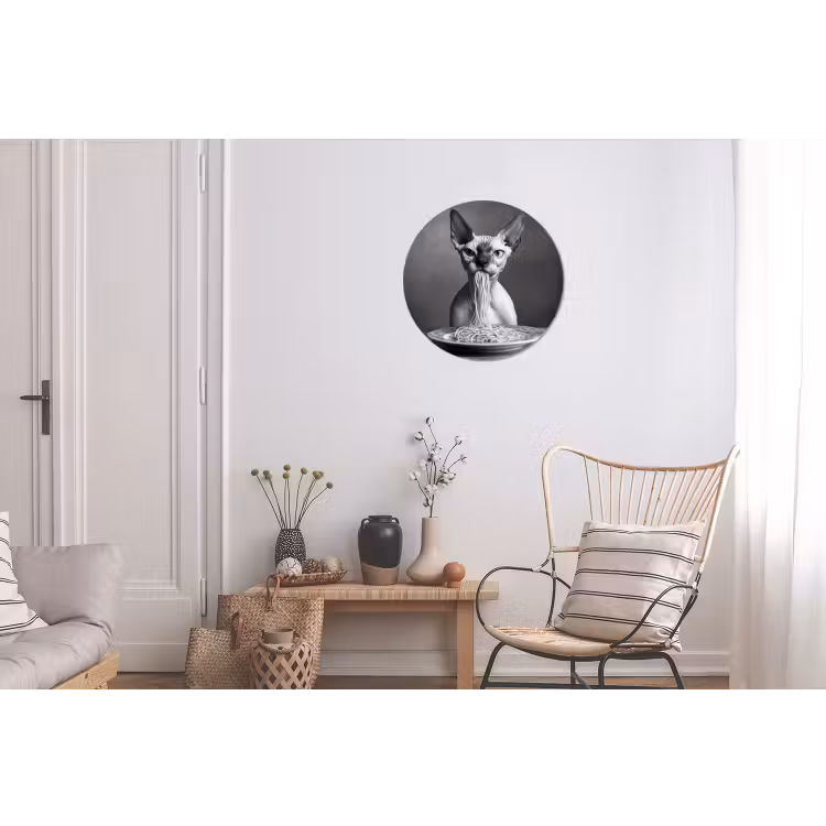 Sphynx - Kat - Dieren - Humor - Spaghetti - Zwart Wit Wandcirkel aluminium klein -woonkamer