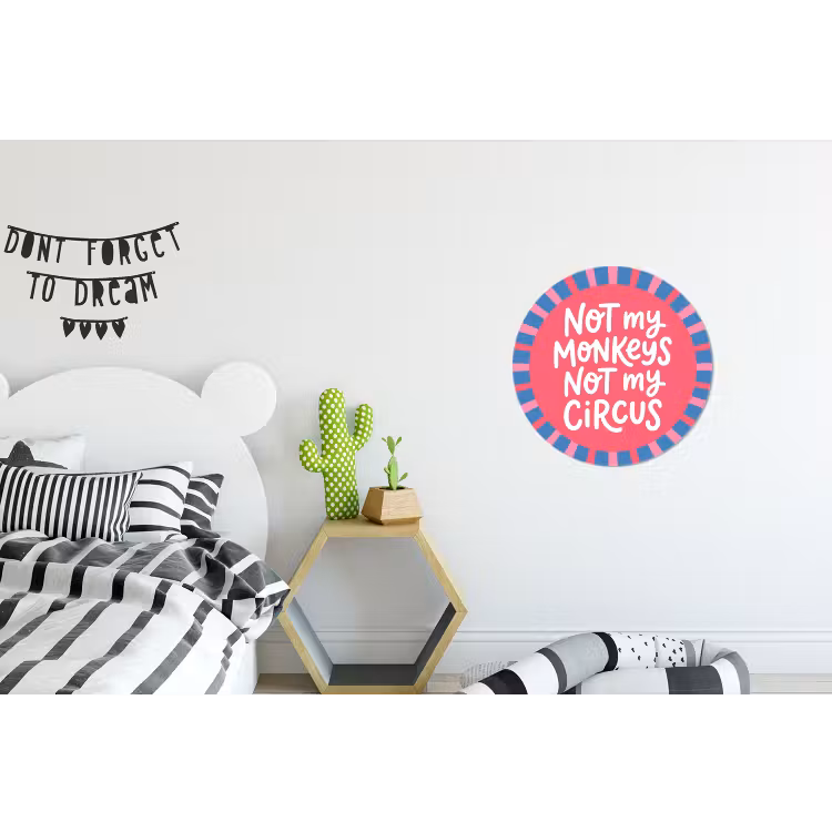 Spreuk - Grafisch - Abstract - Roze - Blauw Wandcirkel aluminium klein -kinderkamer