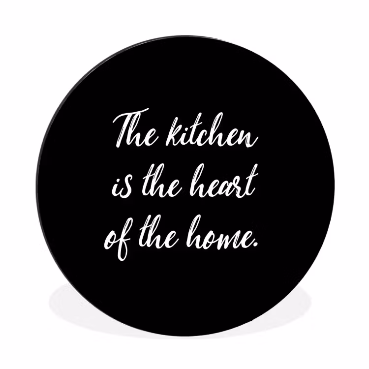 Spreuken - Koken - Thuis - The kitchen is the heart of the home - Quotes Wandcirkel aluminium klein -3d