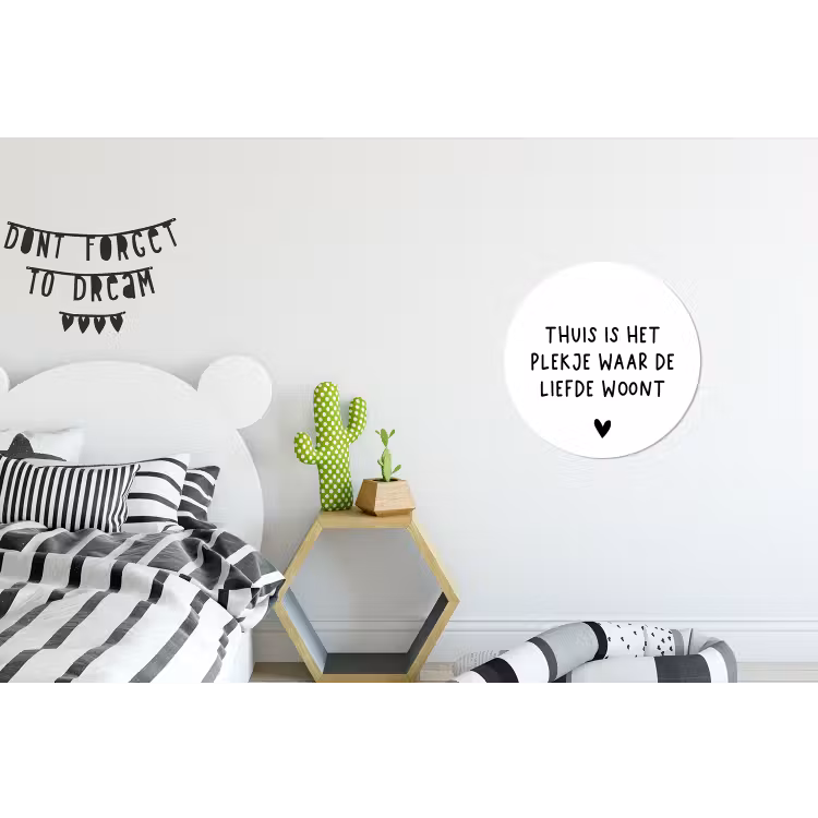 Spreuken - Thuis is het plekje waar de liefde woont - Quotes Wandcirkel aluminium klein -kinderkamer