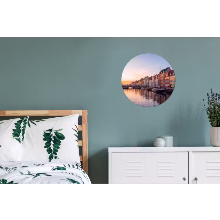 Stad - Gracht - Zonsondergang - Klassiek - Kleurrijk Wandcirkel aluminium klein -slaapkamer