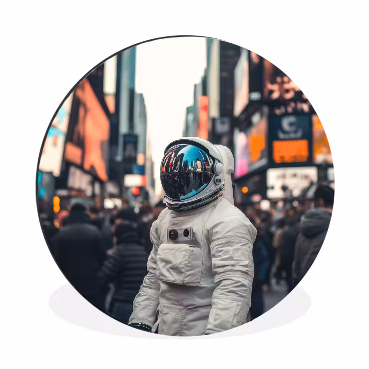 Stad - Mensen - Astronaut - Wit Wandcirkel aluminium klein -3d