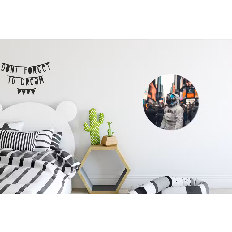 Stad - Mensen - Astronaut - Wit Wandcirkel aluminium klein -kinderkamer