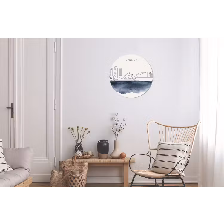 Stad - Skyline - Architectuur - Minimalistisch - Blauw Wandcirkel aluminium klein -woonkamer