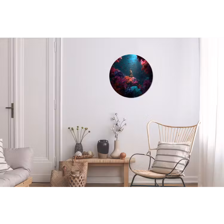 Standbeeld - Zeebodem - Koraal - Kleurrijk Wandcirkel aluminium klein -woonkamer
