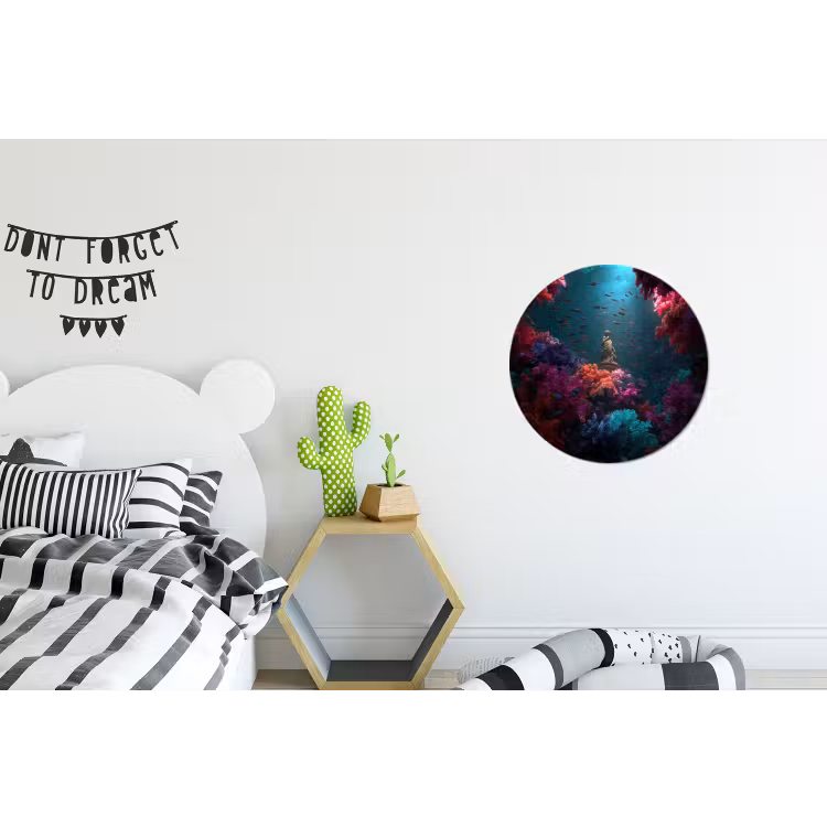 Standbeeld - Zeebodem - Koraal - Kleurrijk Wandcirkel aluminium klein -kinderkamer