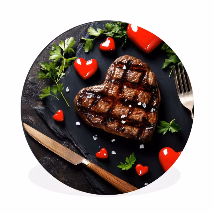 Steak - Hart - Bestek Wandcirkel aluminium klein -3d
