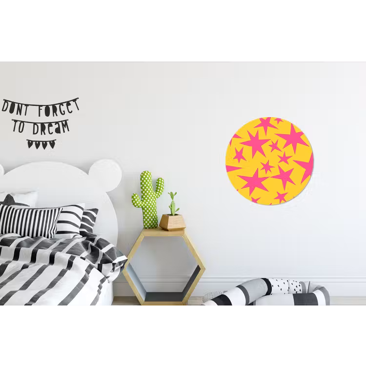 Sterren - Patroon - Roze - Geel Wandcirkel aluminium klein 190 -kinderkamer