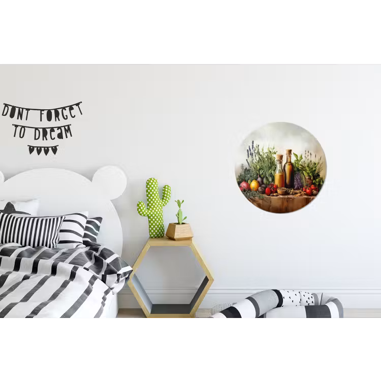 Stilleven - Kruiden - Specerijen - Fruit - Kleurrijk Wandcirkel aluminium klein -kinderkamer