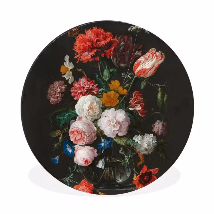 Stilleven met bloemen in een glazen vaas - Schilderij van Jan Davidsz. de Heem Wandcirkel aluminium klein -3d