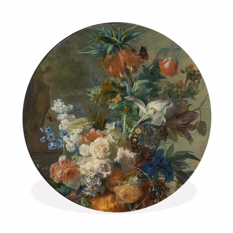 Stilleven met bloemen - Schilderij van Jan van Huysum Wandcirkel aluminium klein -3d