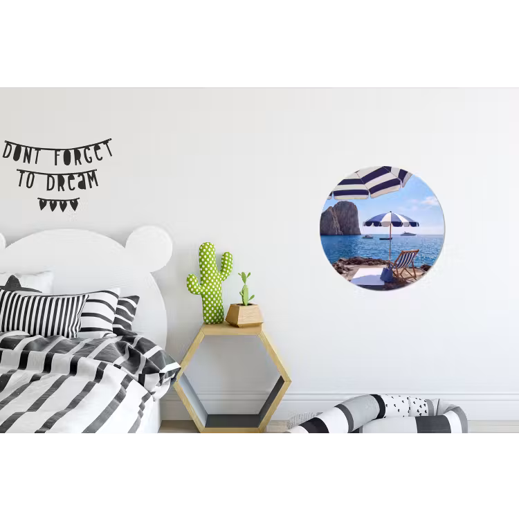 Strand - Ligstoel - Parasol - Zomer - Blauw Wandcirkel aluminium klein -kinderkamer