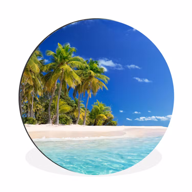 Strand - Zee - Palmboom - Zon - Zomer Wandcirkel aluminium klein -3d