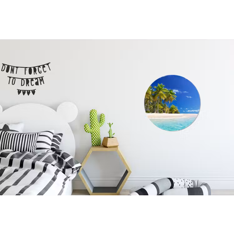 Strand - Zee - Palmboom - Zon - Zomer Wandcirkel aluminium klein -kinderkamer