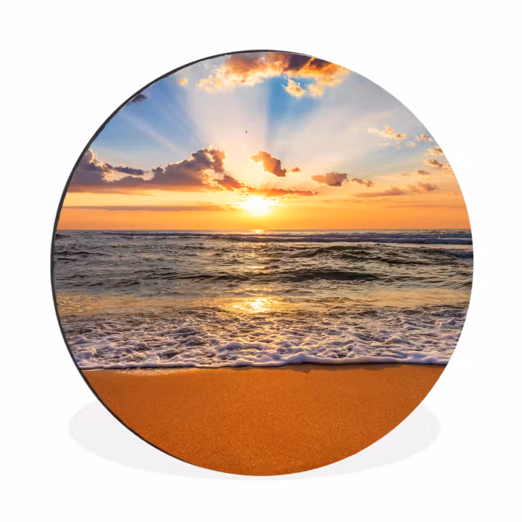 Strand - Zonsondergang - Zee - Wolken - Horizon Wandcirkel aluminium klein -3d