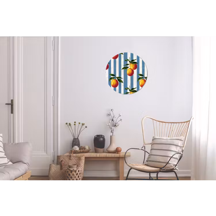 Strepen - Citroen - Blauw Wandcirkel aluminium klein 190 -woonkamer