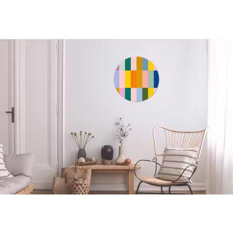 Stroken - Blauw - Patroon - Abstract Wandcirkel aluminium klein -woonkamer
