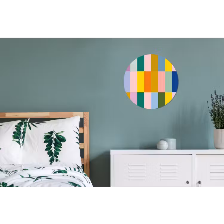 Stroken - Blauw - Patroon - Abstract Wandcirkel aluminium klein -slaapkamer