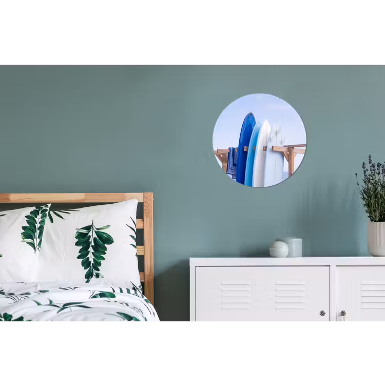 Surfplank - Strand - Zomer - Blauw - Water Wandcirkel aluminium klein -slaapkamer